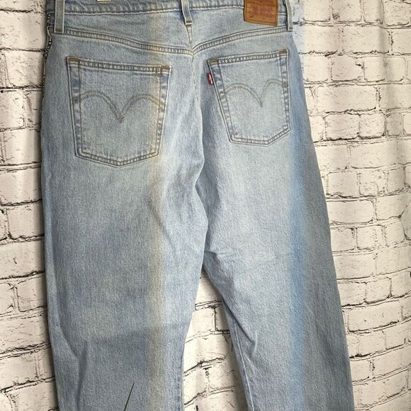 LEVIS 501 Original Sport Stripe Cropped High-Rise Straight Logo Leg Jeans 32/26 - Picture 10 of 16